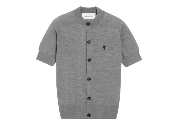 ami paris ami de coeur short sleeve cardigan grey 1 1