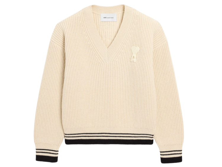 ami paris ami de coeur v neck sweater white 1 1