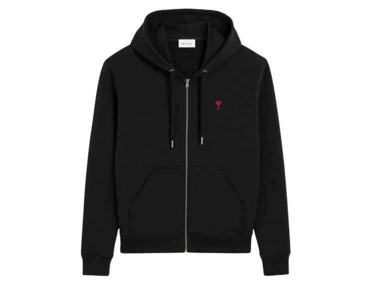 ami paris ami de coeur zipped hoodie black red 1 1