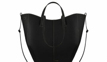 Polène Cyme Tote Edition Textured Black with Ecru Stitching
