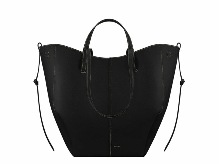 polene cyme tote edition textured black with ecru stitching 1 1