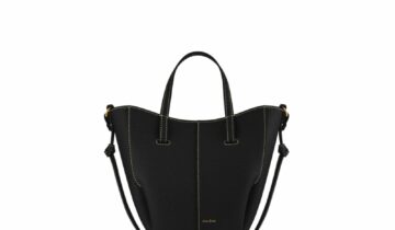Polène Cyme Tote Nano Edition Textured Black with Ecru Stitching