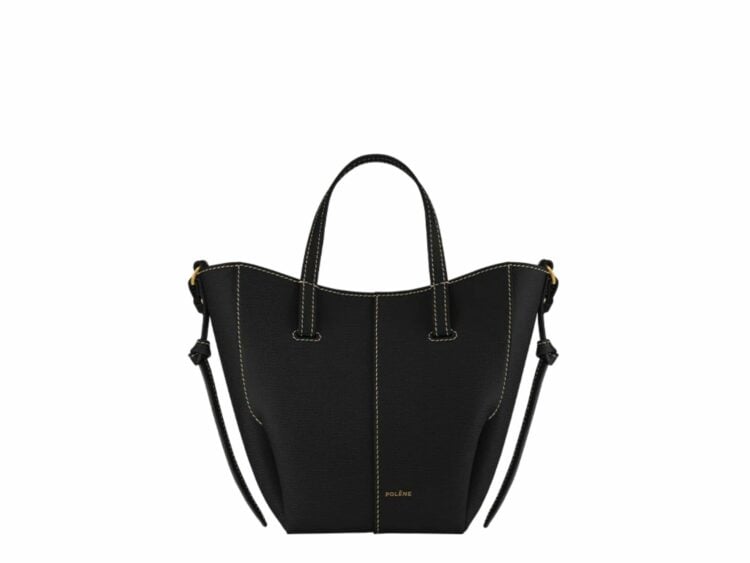 polene cyme tote nano edition textured black with ecru stitching 1 1