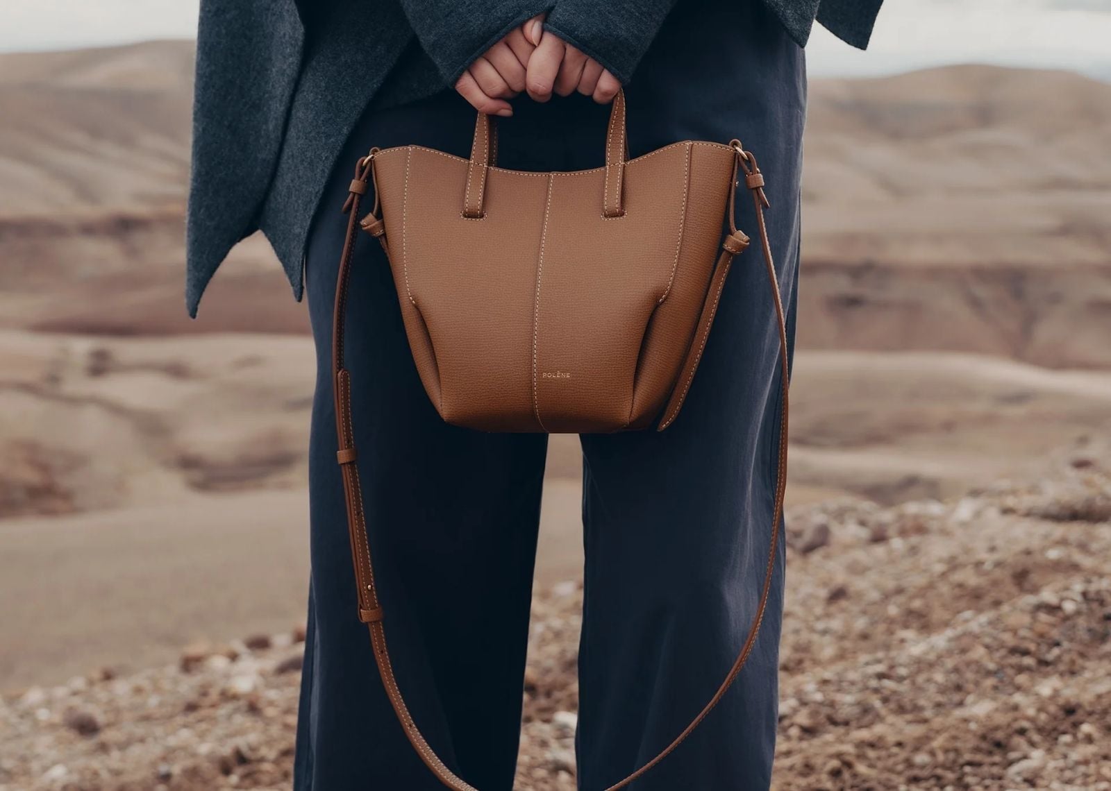 polene cyme tote nano edition textured camel 2 1