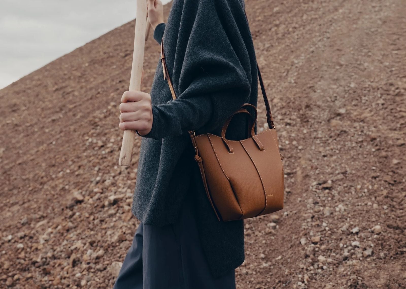 polene cyme tote nano edition textured camel 3 1