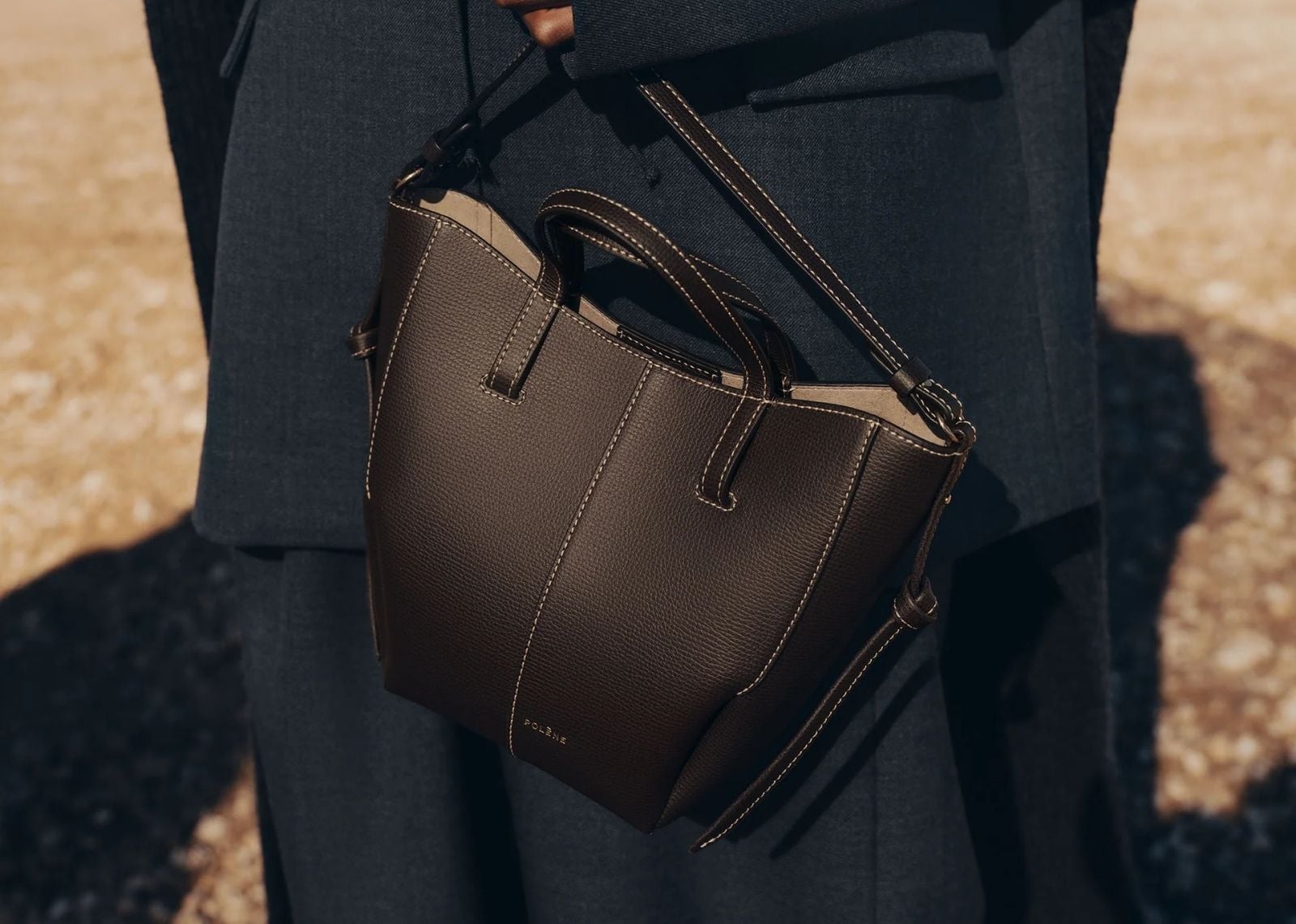 polene cyme tote nano edition textured ebony 2 1