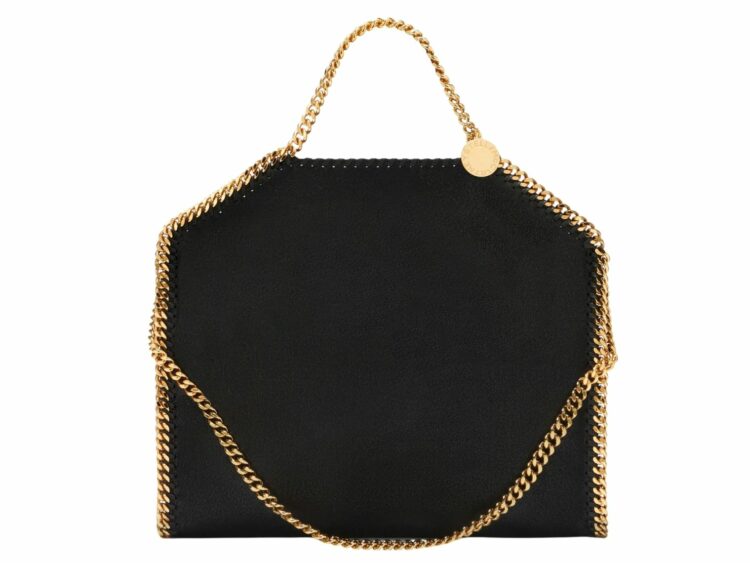 stella mccartney falabella fold over tote bag black gold 1 1