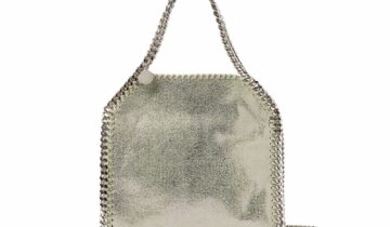 Stella McCartney Falabella Mini Metallic Tote Bag Light Lime Grey