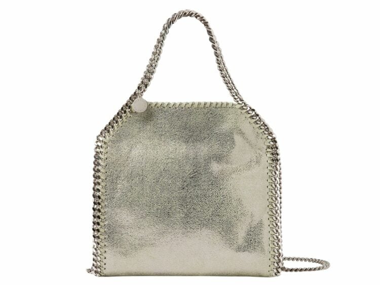 stella mccartney falabella mini metallic tote bag light lime grey 1 1