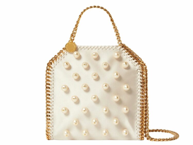 stella mccartney falabella vegan pearl tiny tote bag pure white 1 1