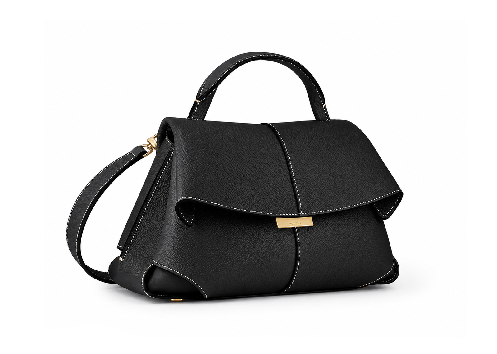 Polène Mokki Edition Textured Black with Ecru Stitching