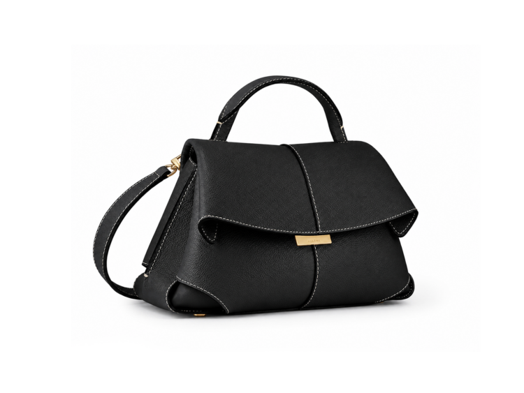 Polène Mokki Mini Edition Textured Black with Ecru Stitching