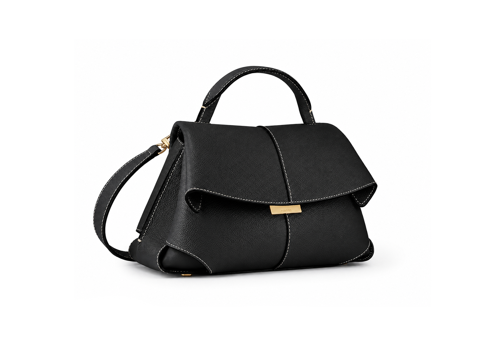 Polène Mokki Mini Edition Textured Black with Ecru Stitching