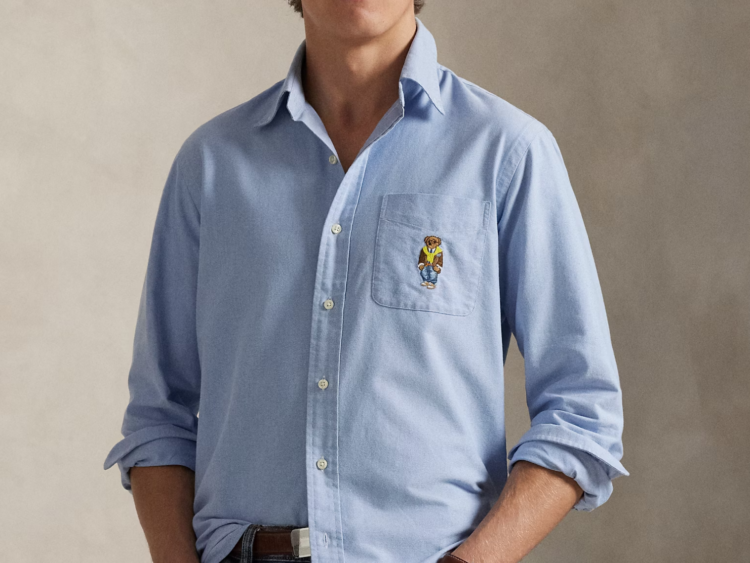 polo ralph lauren custom fit polo bear oxford shirt blue heritage bear 1 1