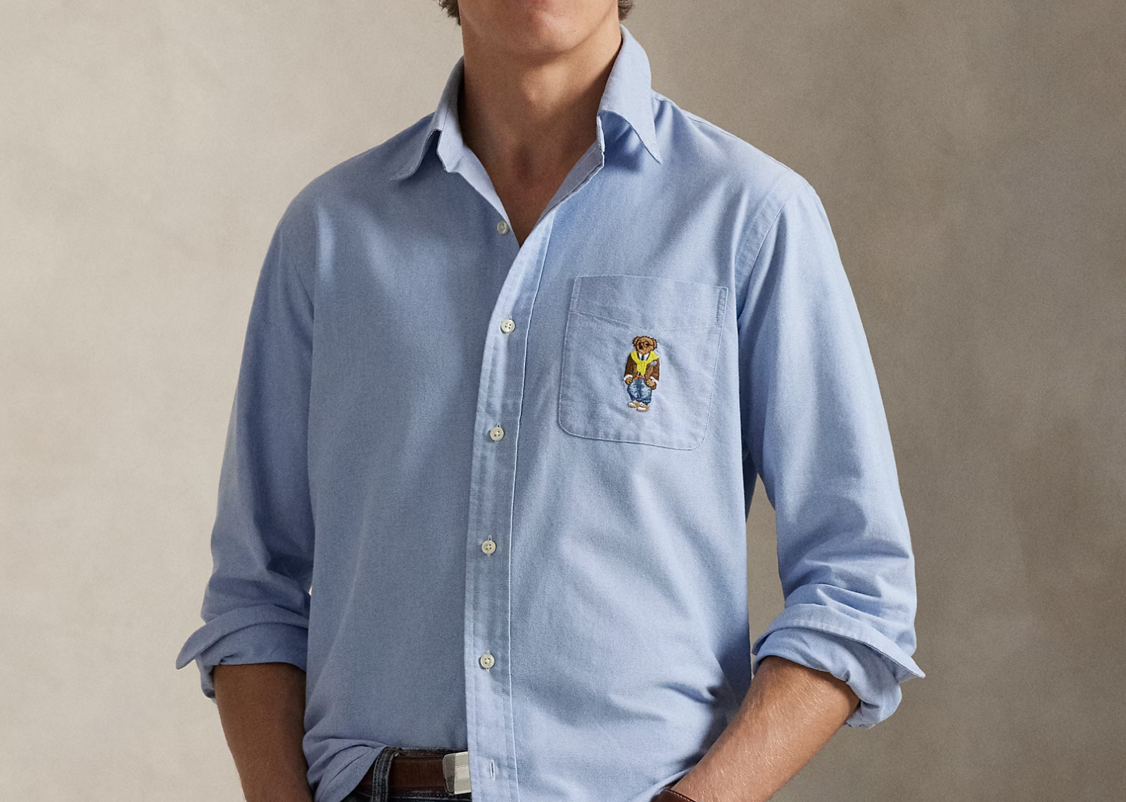 polo ralph lauren custom fit polo bear oxford shirt blue heritage bear 1 1