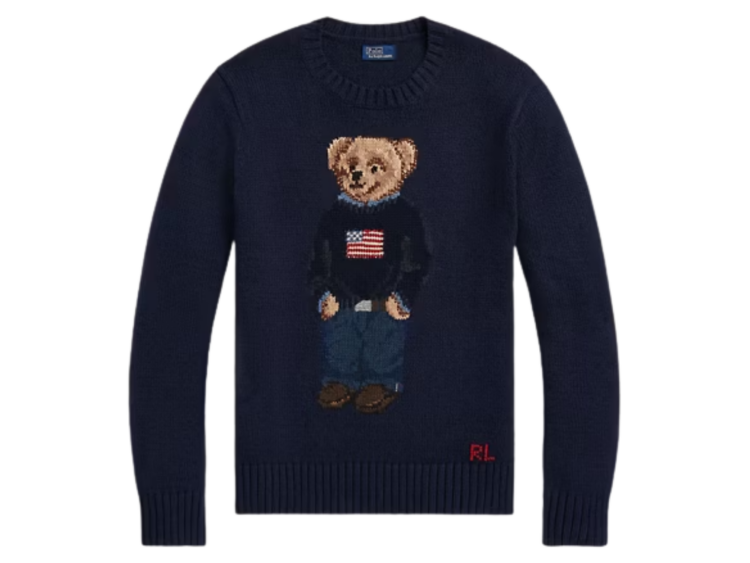 polo ralph lauren polo bear cotton linen jumper navy multi 1 1