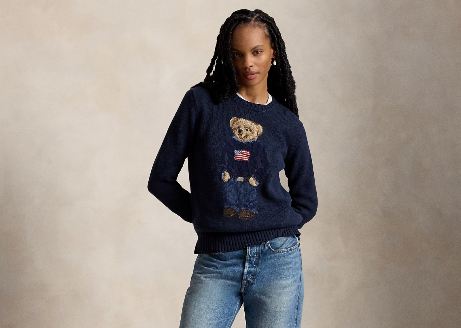 polo ralph lauren polo bear cotton linen jumper navy multi 2 1