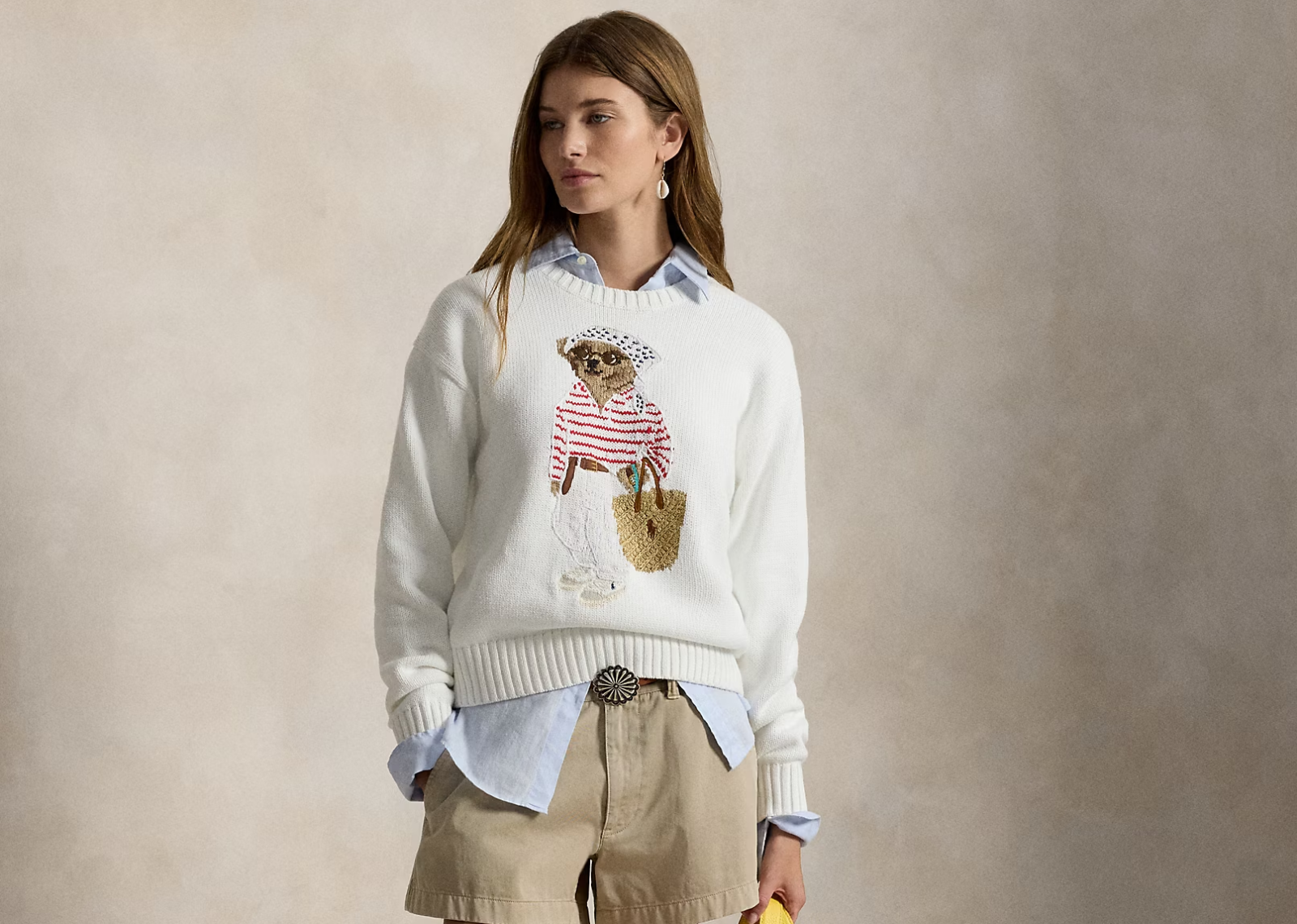 polo ralph lauren polo bear crewneck jumper white multi 2 1