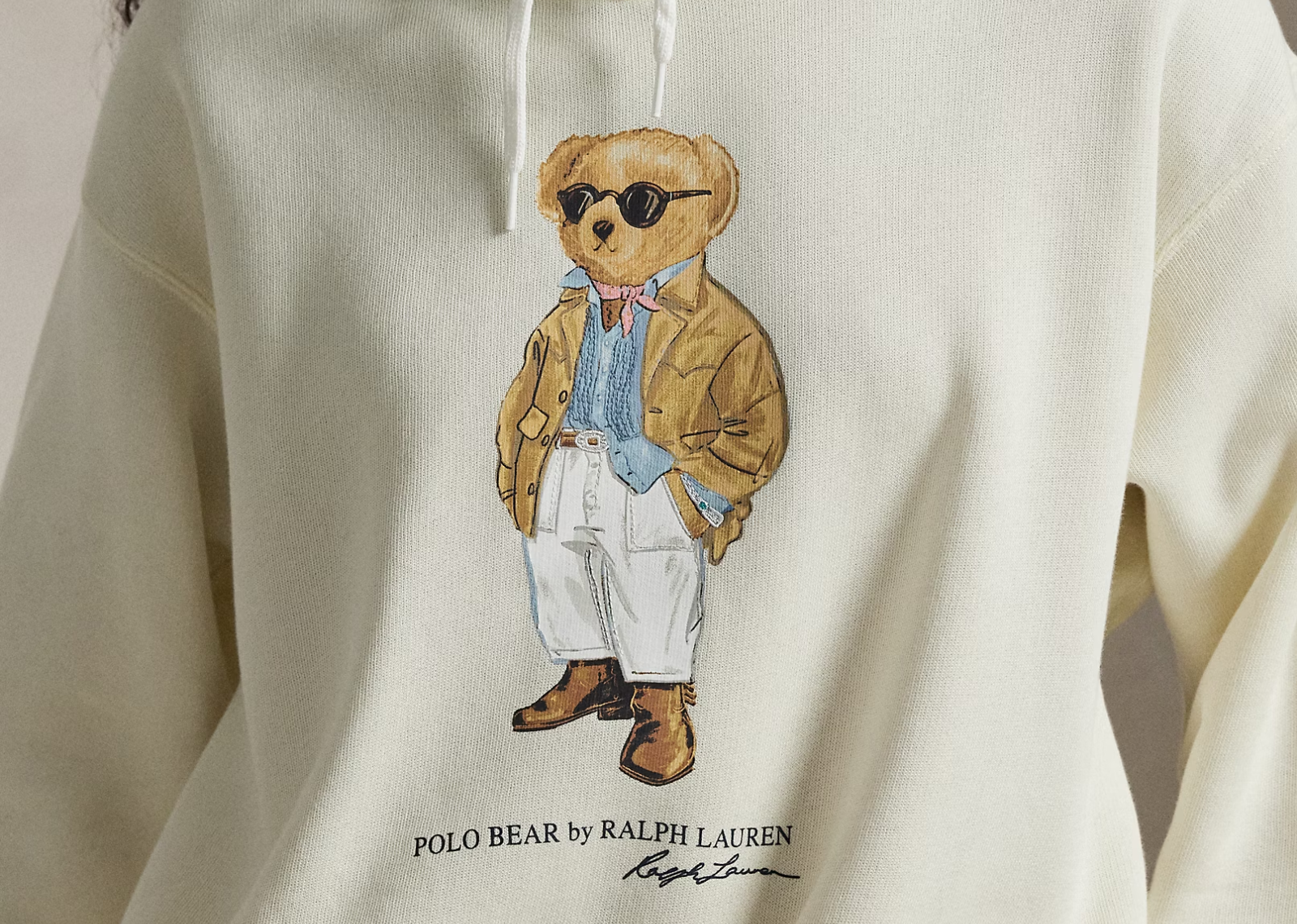 polo ralph lauren polo bear fleece hoodie parchment cream 3 1