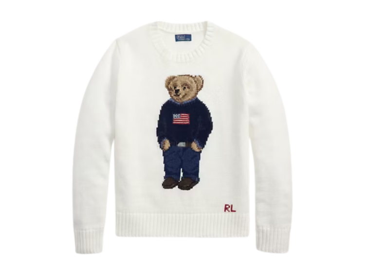 polo ralph lauren polo bear linen cotton crewneck jumper deckwash white multi 1 1