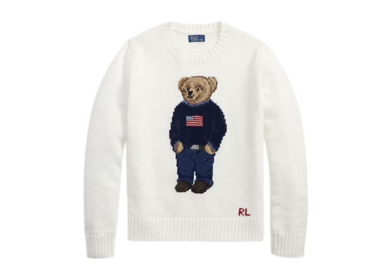 Polo Ralph Lauren Polo Bear Linen Cotton Crewneck Jumper Deckwash White Multi
