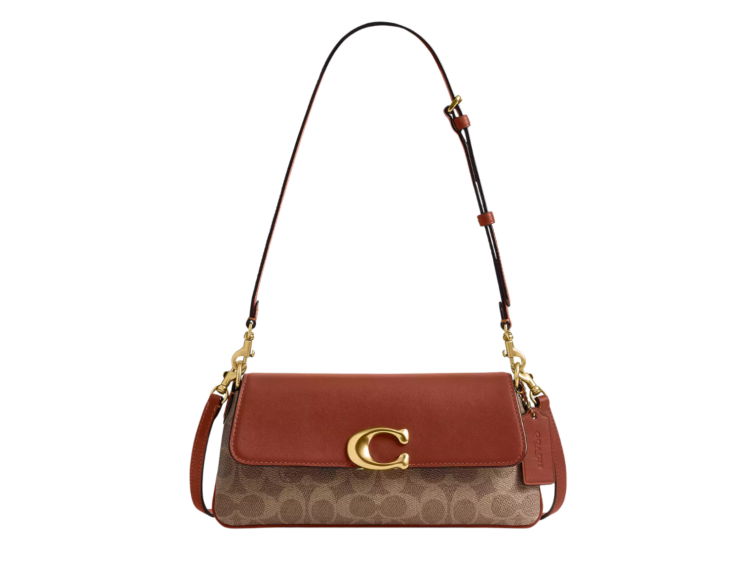 coach jet shoulder bag in signature canvas brasstan caramel 1 1