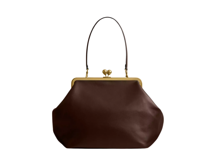 coach large kisslock frame bag brassdark brown 1 1