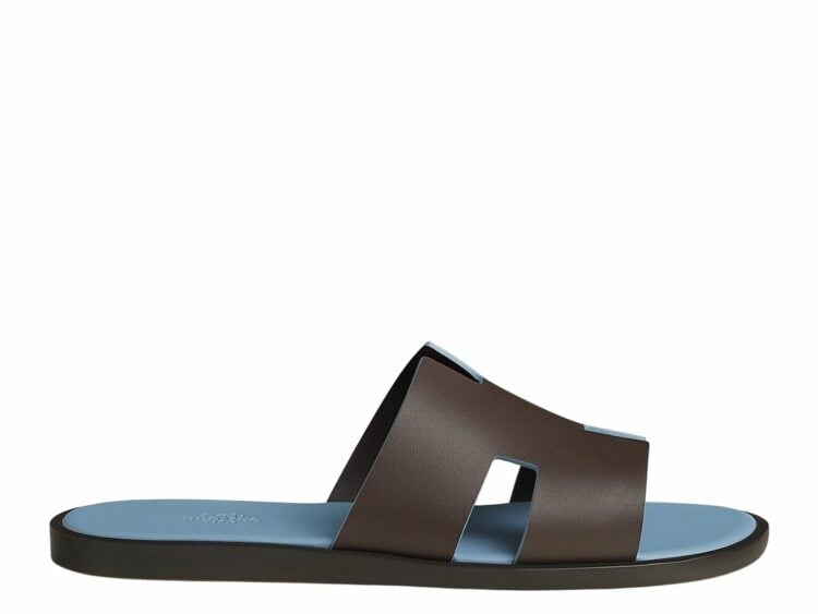 hermes izmir sandal moka bleu jean smooth calfskin leather 1 1
