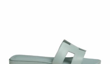 Hermes Oran Sandal Bleu Glacier Box Calfskin Leather