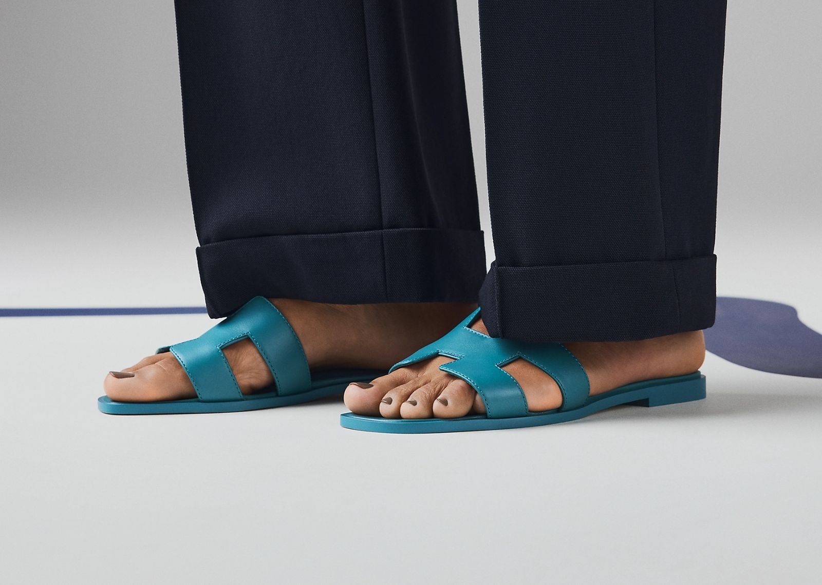 hermes oran sandal bleu iroise box calfskin leather 5 1
