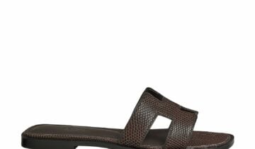 Hermes Oran Sandal Chocolat Box iguana Leather