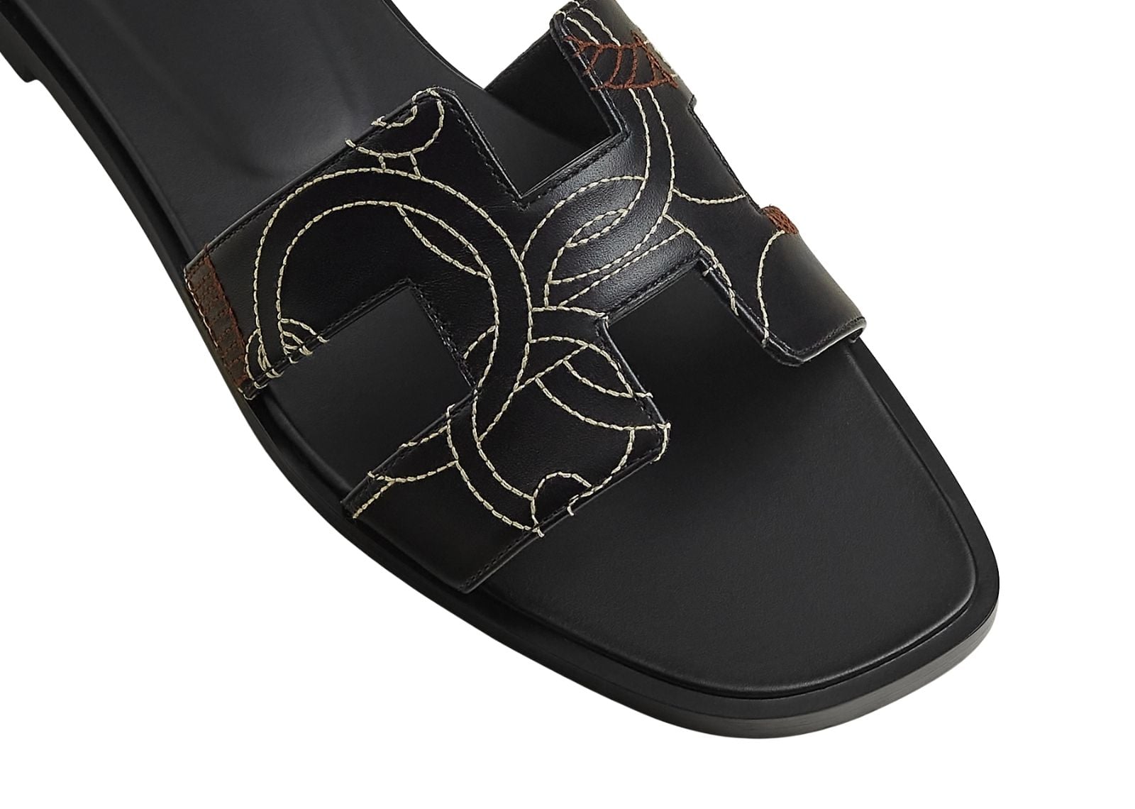 hermes oran sandal noir box calfskin with panoplie equestre embroidery 3 1