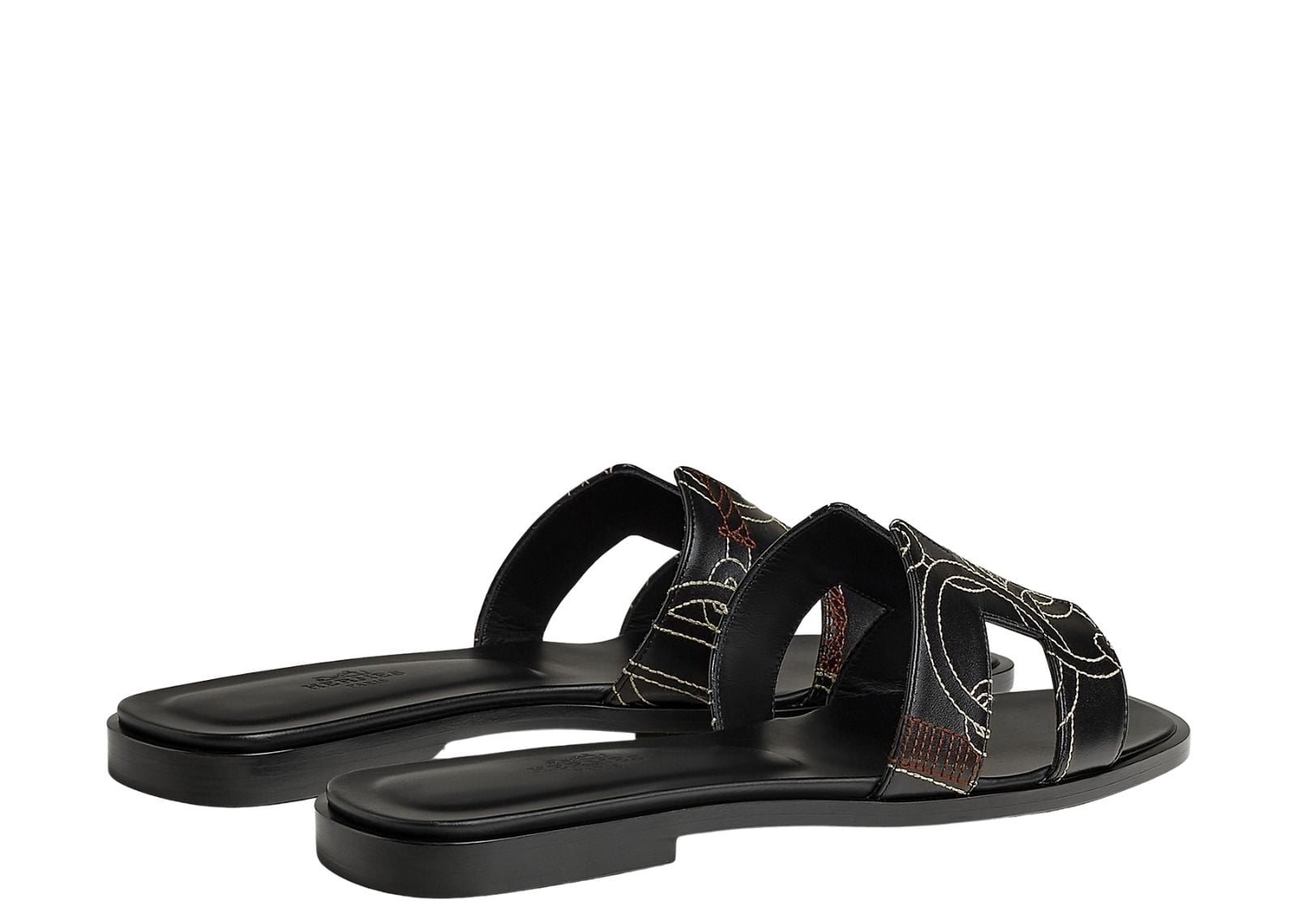 hermes oran sandal noir box calfskin with panoplie equestre embroidery 4 1