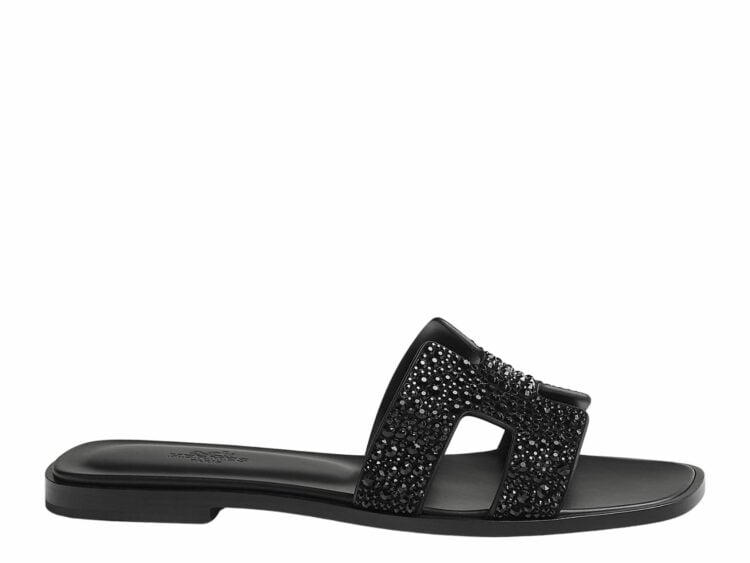 hermes oran sandal noir box goatskin with rhinestone 1 1