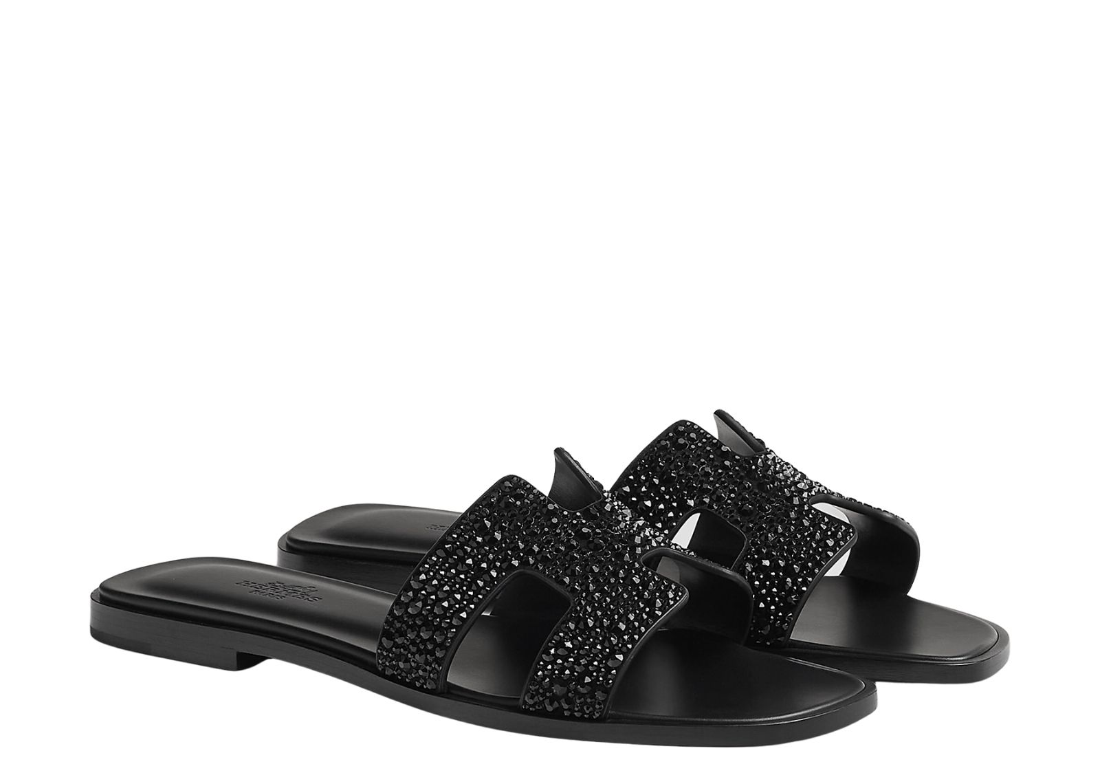 hermes oran sandal noir box goatskin with rhinestone 2 1