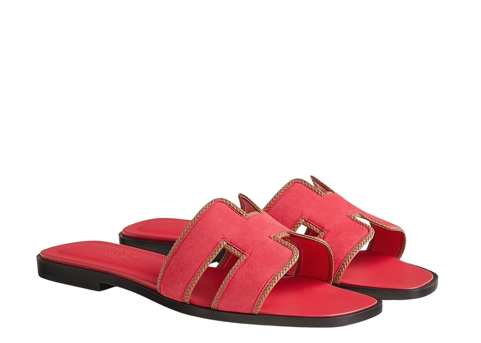 hermes oran sandal rose grenade box woven suede and nappa leather 2 1