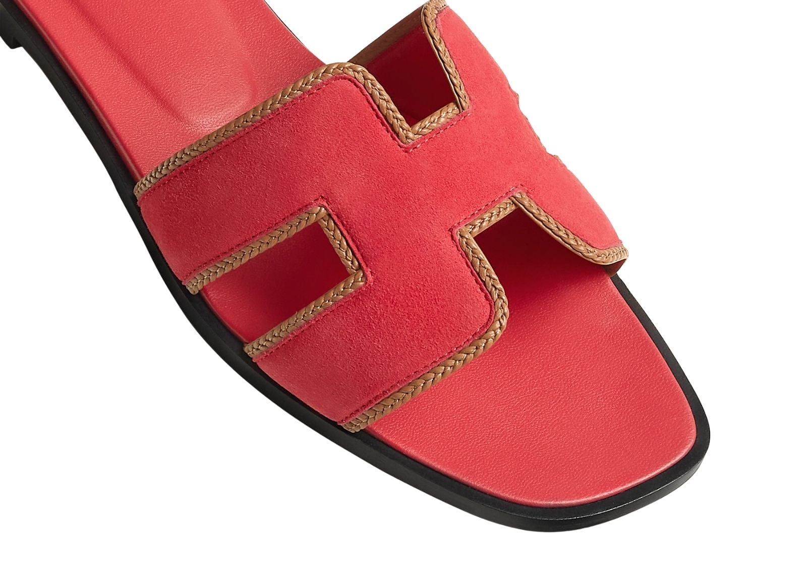 hermes oran sandal rose grenade box woven suede and nappa leather 3 1