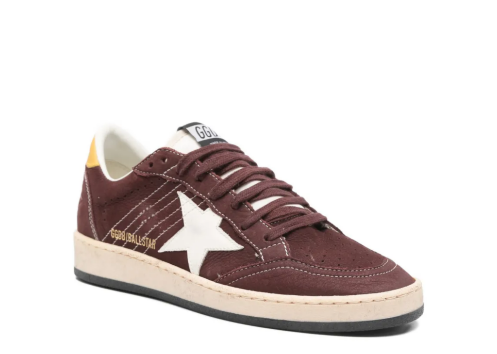 Golden Goose Ball Star Chocolate Nubuck White Leather Star Honey