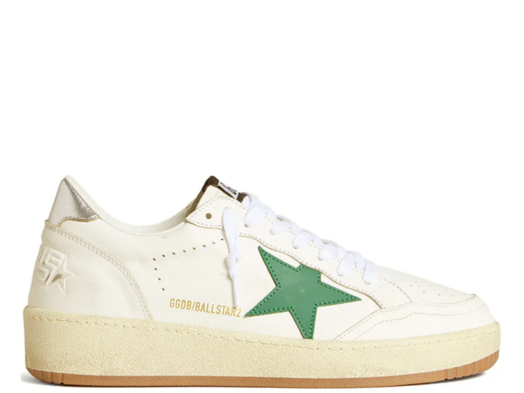 golden goose ball star green leather star metallic silver heel tab w 1 1