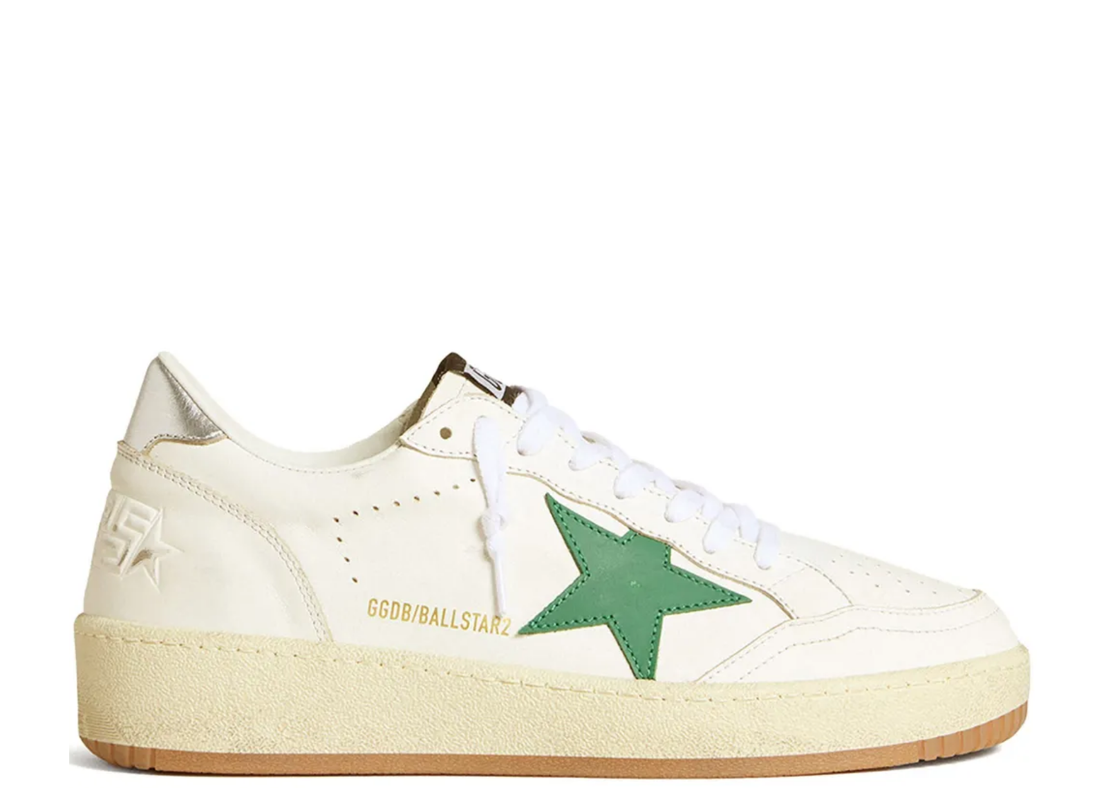 golden goose ball star green leather star metallic silver heel tab w 1 1