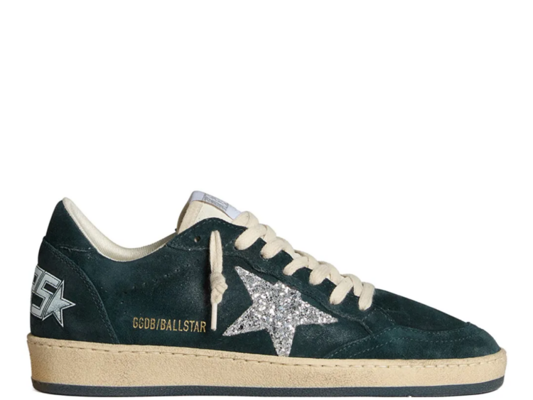 golden goose ball star green suede silver glitter star w 1 1