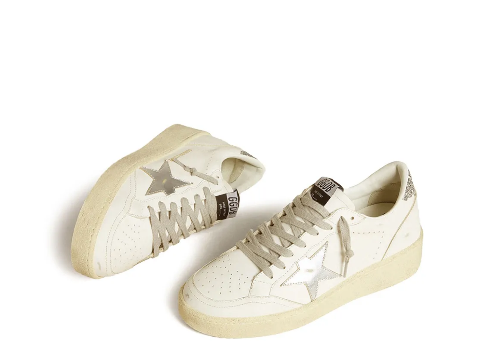 golden goose ball star silver leather star silver glitter heel tab w 2 1