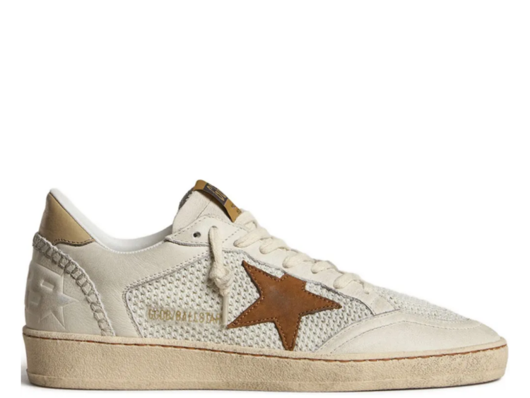 golden goose ball star white nappa mesh tobacco nubuck star beige heel tab w 1 1