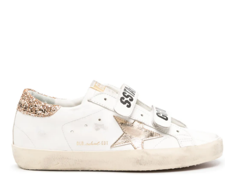 golden goose old school gold laminated star gold glitter heel tab w 1 1