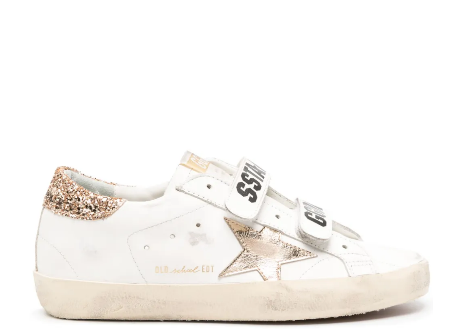 golden goose old school gold laminated star gold glitter heel tab w 1 1