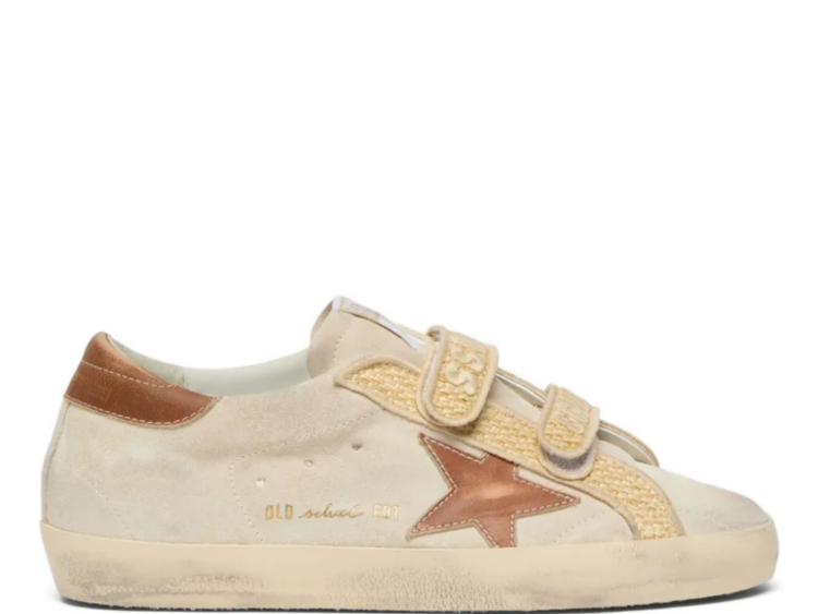 golden goose old school pearl suede brick red leather star raffia strap w 1 1