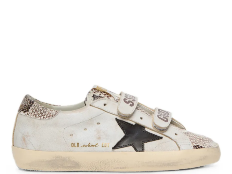 golden goose old school white leather black leather star snake print inserts w 1 1
