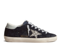 Golden Goose Super-Star Blue Suede Silver Glitter Star Ice Gray Heel Tab (W)