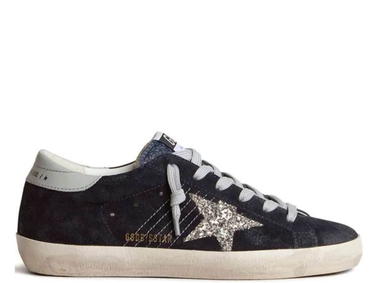 golden goose super star blue suede silver glitter star ice gray heel tab w 1 1