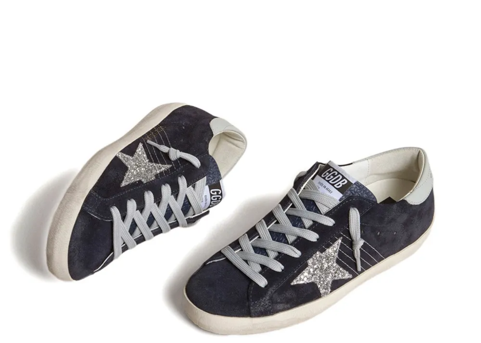 golden goose super star blue suede silver glitter star ice gray heel tab w 2 1